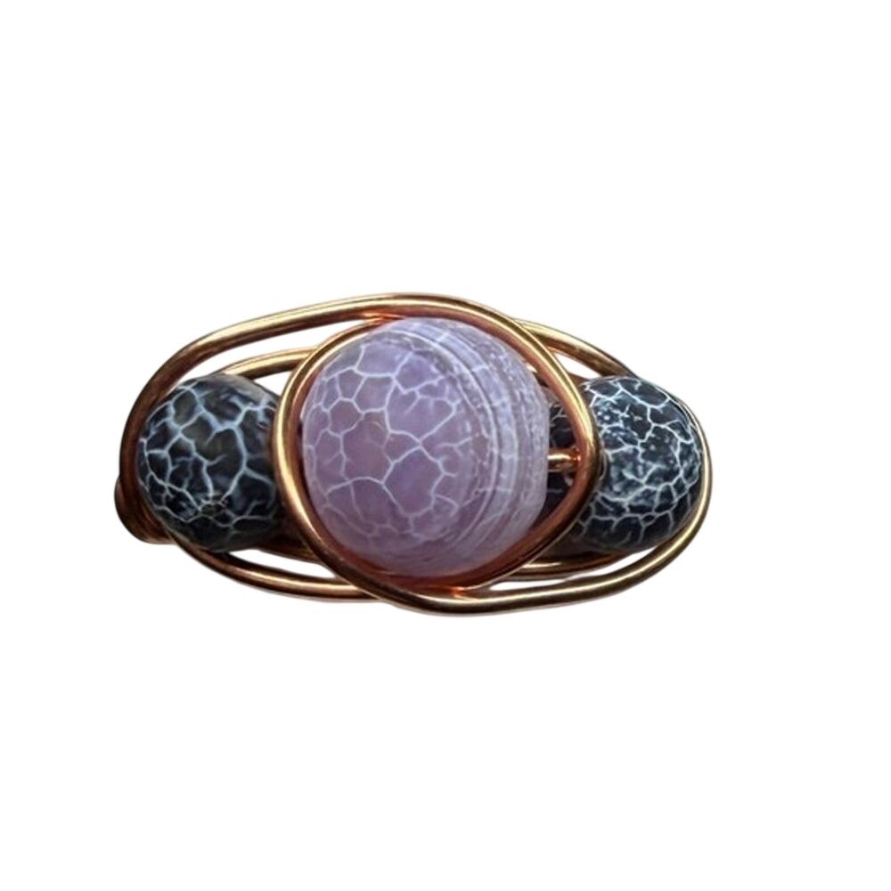Dragons vein Agate copper ring handmade colored gemstones 8.5